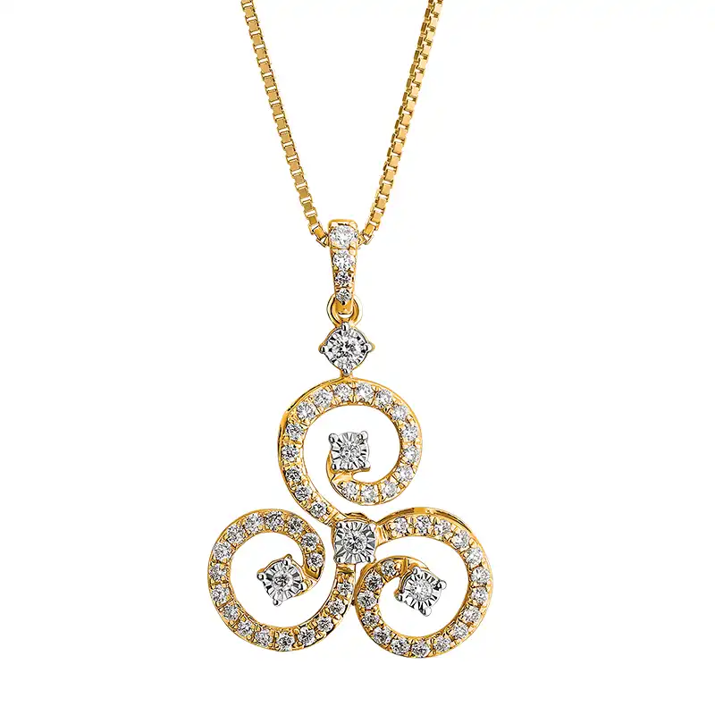 Clover shaped Gold Diamond Pendant Set